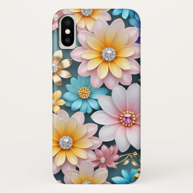 Beautiful Vibrant Pastel Floral Pattern with Gems Case-Mate iPhone Case (Back)