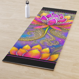 Beautiful Vibrant Pink Ornate Lotus Flowers Yoga Mat