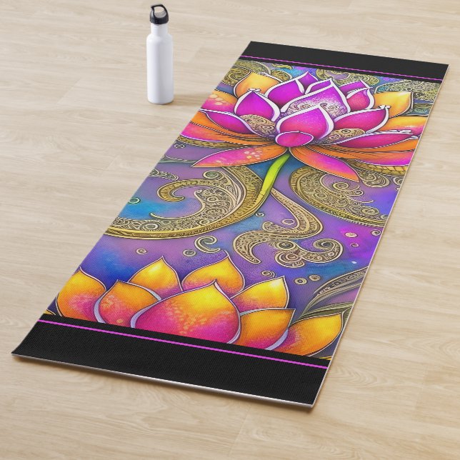 Beautiful Vibrant Pink Ornate Lotus Flowers Yoga Mat (In Situ)