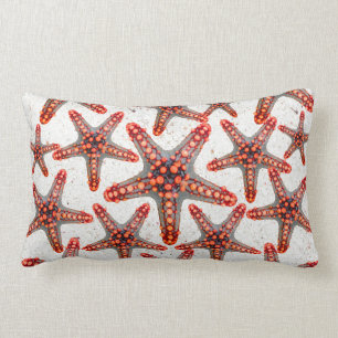 Beautiful Vibrant Red Starfish Sand Ocean Sealife Lumbar Cushion