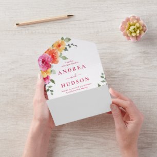 Beautiful Vibrant Spring Summer Floral Wedding All In One Invitation