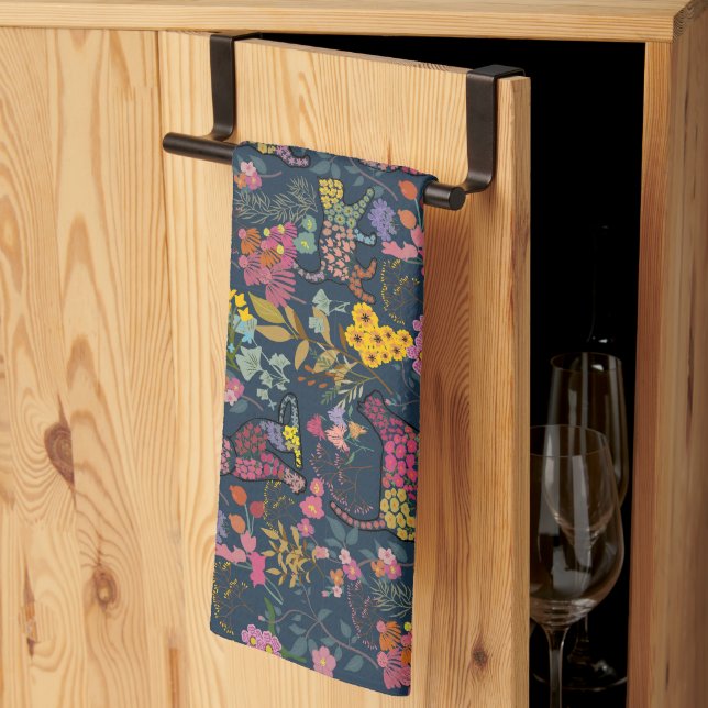 Beautiful, Vibrant "Ultimate Floral Cat" Tea Towel (Thirds Fold)