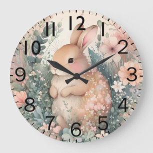 Beautiful Vibrant Watercolor Rabbit Print Large Clock