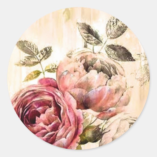 Beautiful Victorian Floral Painting Classic Round Sticker (Front)