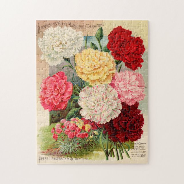 Beautiful Victorian Floral Seed Packet Carnations Jigsaw Puzzle (Vertical)