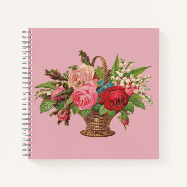 beautiful Victorian flower basket print Notebook (Front)