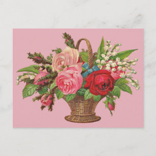 beautiful Victorian flower basket print Postcard