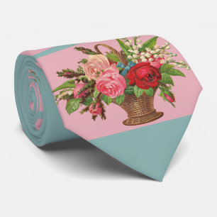 beautiful Victorian flower basket print Tie