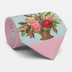 beautiful Victorian flower basket print Tie