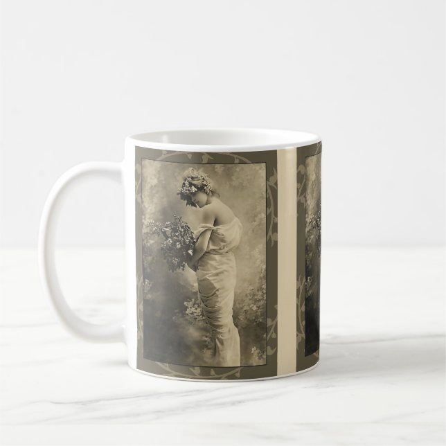 Beautiful Victorian Lady with cut flowers Coffee Mug (Left)