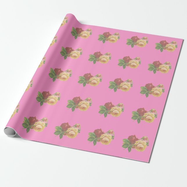 Beautiful Victorian Roses Linen Wrapping Paper (Unrolled)