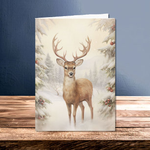 Beautiful Victorian Style Reindeer Snowy Winter Card