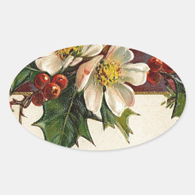 Beautiful Victorian Vintage Holidays Christmas Oval Sticker (Front)