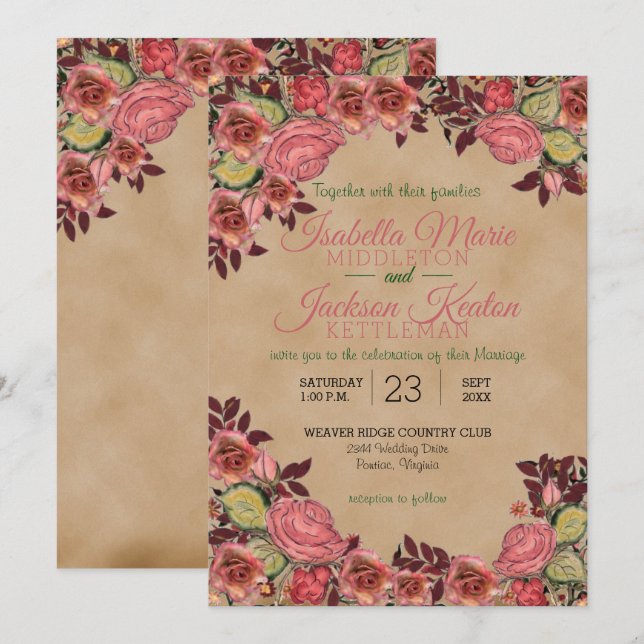 Beautiful Victorian Wedding Invitations (Front/Back)