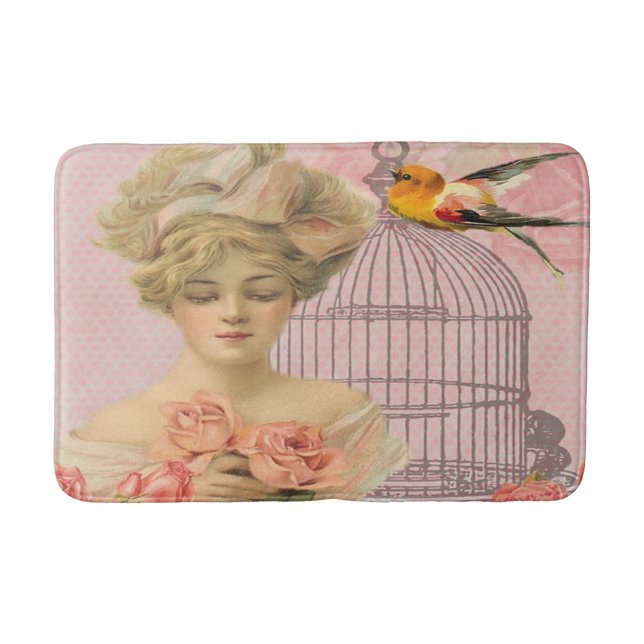 Beautiful Victorian Woman Pink Roses Bird Bath Mat (Front)