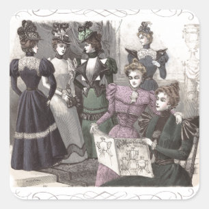 Beautiful Victorian Women in Long Vintage Dresses Square Sticker