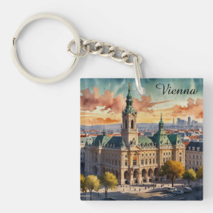 Beautiful Vienna Austria Watercolor City Painting  Key Ring