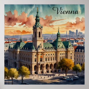 Beautiful Vienna Austria Watercolor City Painting Poster
