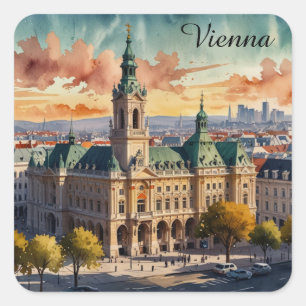 Beautiful Vienna Austria Watercolor City Painting Square Sticker