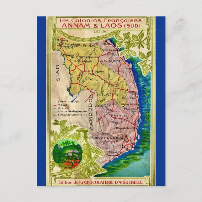 Beautiful vietnam Laos Map Postcard (Front)
