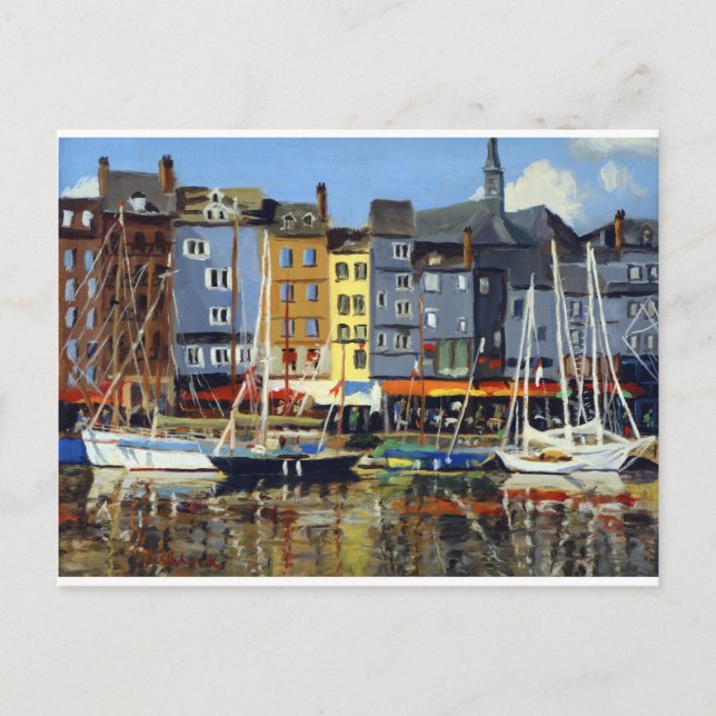 Beautiful View of Sailboats in Honfluere Harbour Postcard (Front)