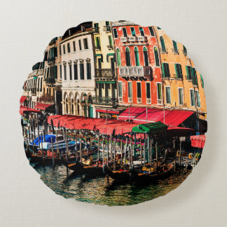 Beautiful view of water street and old buildings i round cushion