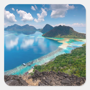 Beautiful View Top of Bohey Dulang Island Square Sticker