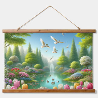 Beautiful view with lake hanging tapestry