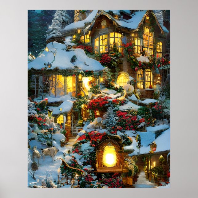Beautiful village house at Christmas  Poster (Front)