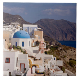 Beautiful village of Oia with white buildings Tile