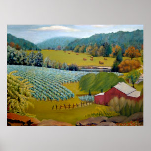 Beautiful Vineyard in yellow blue red green Poster