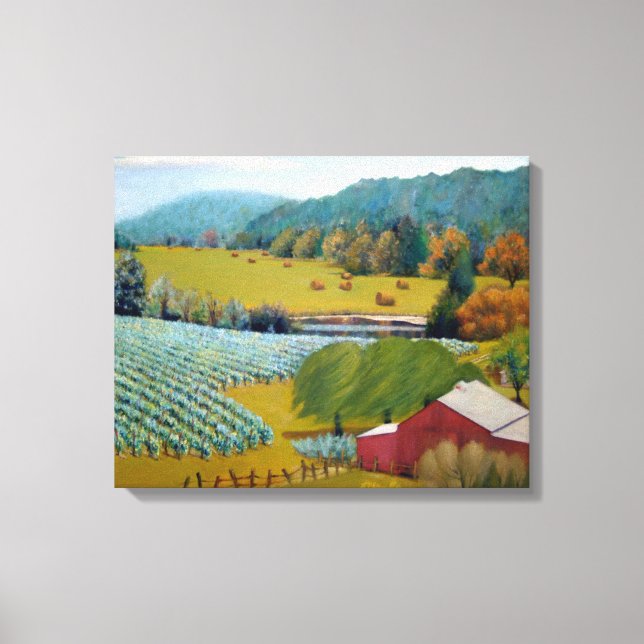 Beautiful Vineyard with Colourful Red Blues Yellow Canvas Print (Front)