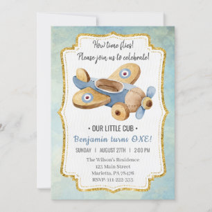 Beautiful Vintage Aeroplane Boy Toy Birthday Invitation