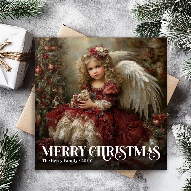 Beautiful Vintage Angel Burgundy Christmas Greetin Holiday Card (Beautiful Vintage Angel Burgundy Christmas Greeting)