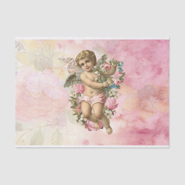 Beautiful Vintage Angel with Flowers Tissue Paper (Front)