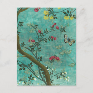 Beautiful vintage antique blossom tree butterflies postcard