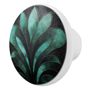 Beautiful Vintage Art Deco Turquoise Black Gold Ceramic Knob