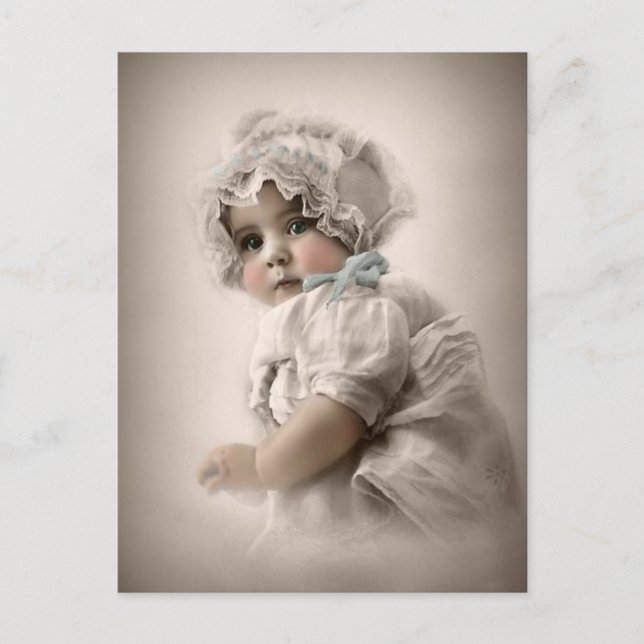 Beautiful Vintage Baby Wearing Bonnet Postcard (Front)