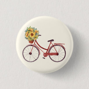 Beautiful  Vintage Bicycle with Sunflowers   3 Cm Round Badge