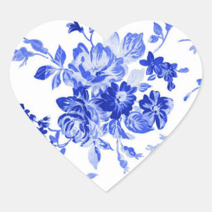 Beautiful vintage blue floral pattern heart sticker