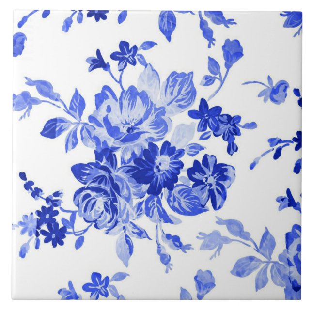 Beautiful vintage blue floral pattern tile (Front)