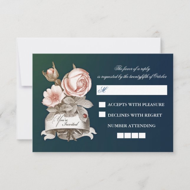 beautiful vintage blue wedding RSVP cards (Front)