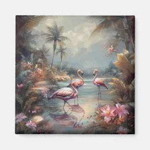 beautiful vintage botanical painting flamingos magnet