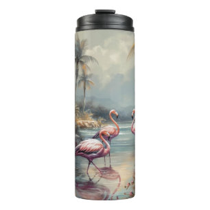beautiful vintage botanical painting flamingos thermal tumbler