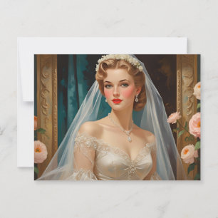 Beautiful Vintage Bride with Roses Illustration  Postcard