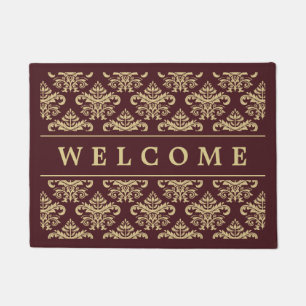 Beautiful Vintage Brown Gold Damask Personalised Doormat
