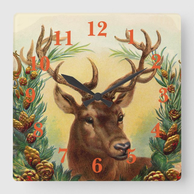 Beautiful Vintage Buck Square Wall Clock (Front)