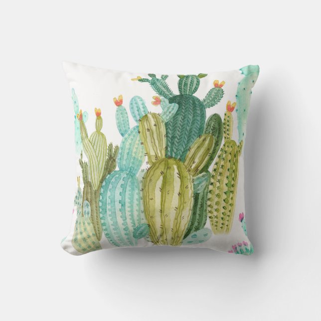 Beautiful vintage cacti, succulents, cactus bloomi cushion (Front)