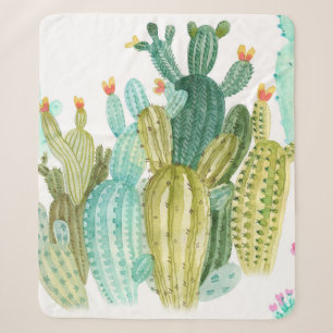 Beautiful vintage cacti, succulents, cactus bloomi sherpa blanket