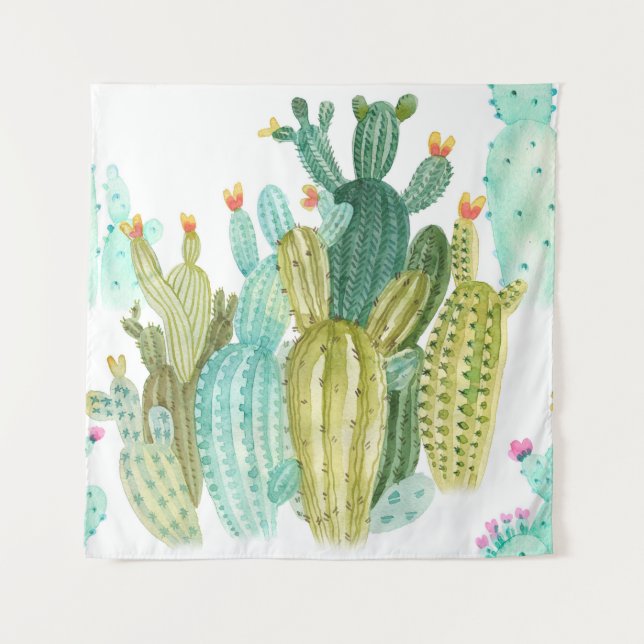 Beautiful vintage cacti, succulents, cactus bloomi tapestry (Front)